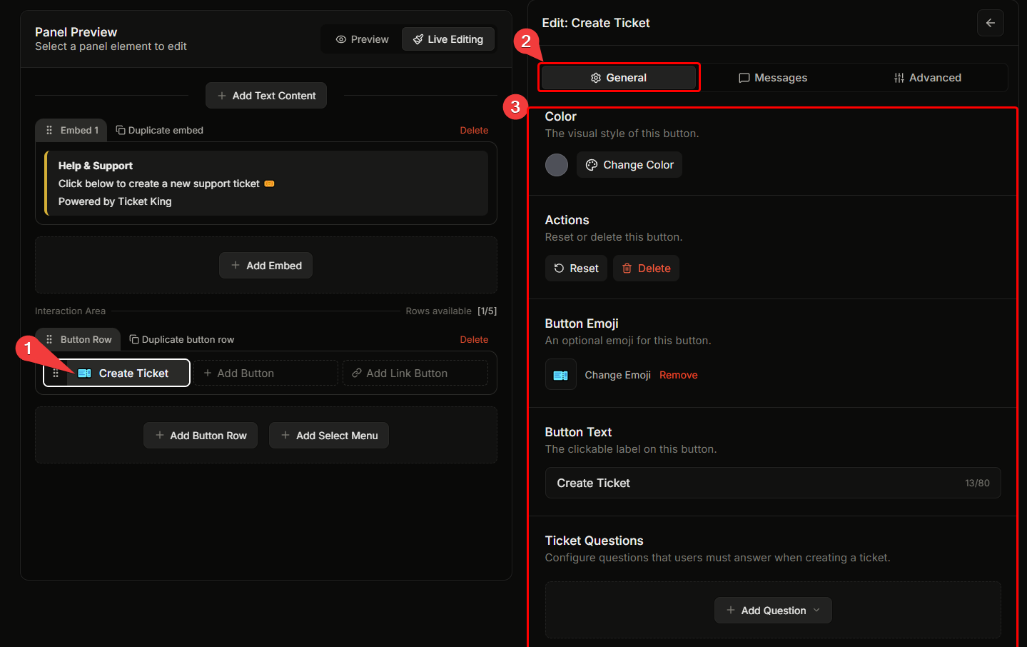 The per-option editor with the General tab active, showing all four General-tab fields