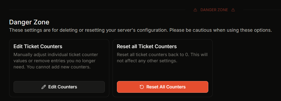 Settings, Danger Zone section showing both buttons